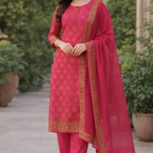 Pink Banarasi Cotton Silk Suit Unstitched