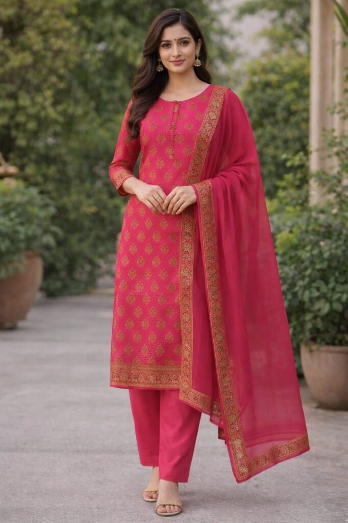 Home Pink Banarasi Cotton Silk Suit Unstitched